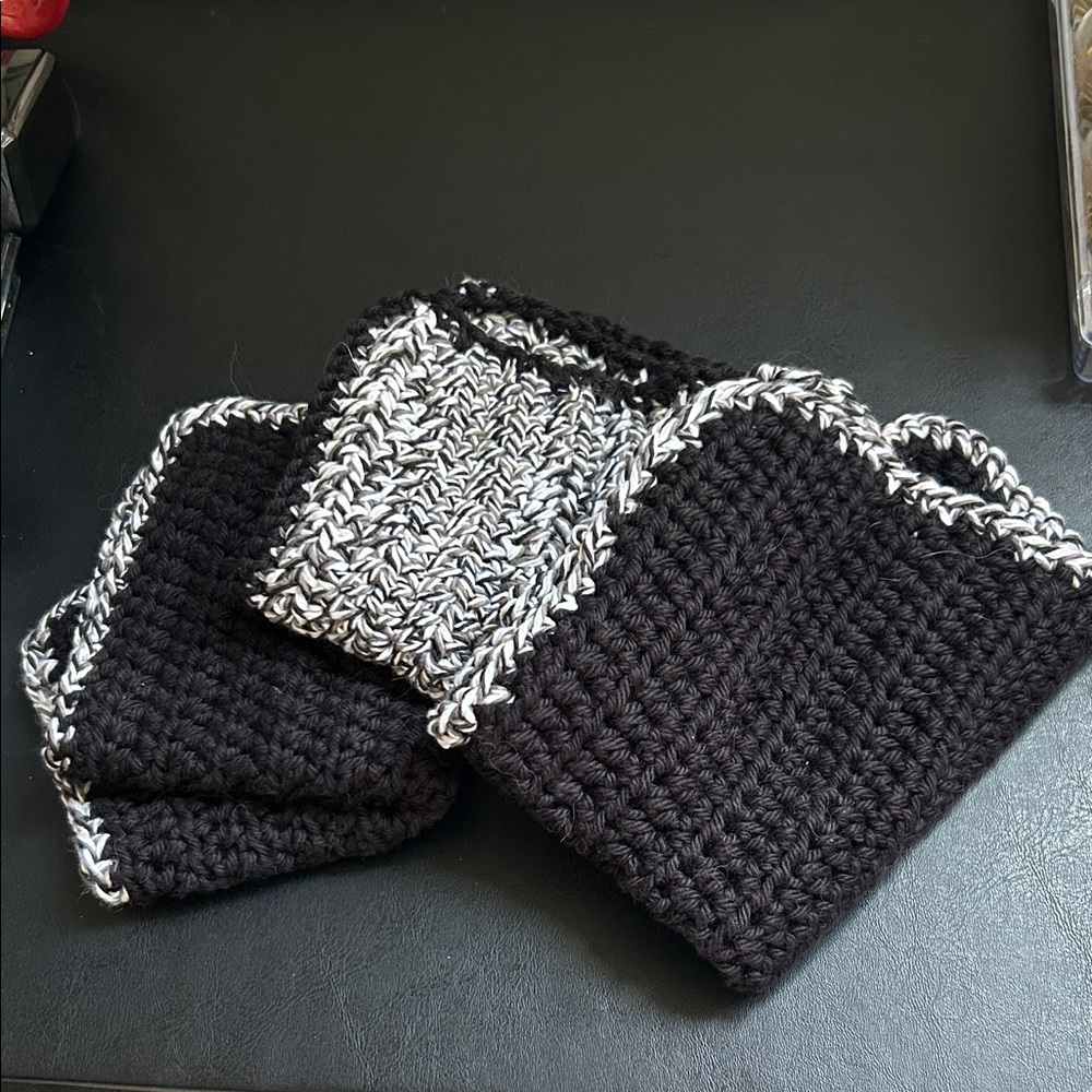 Set of 3 Handmade Black & White Crochet Crotchet Washcloths